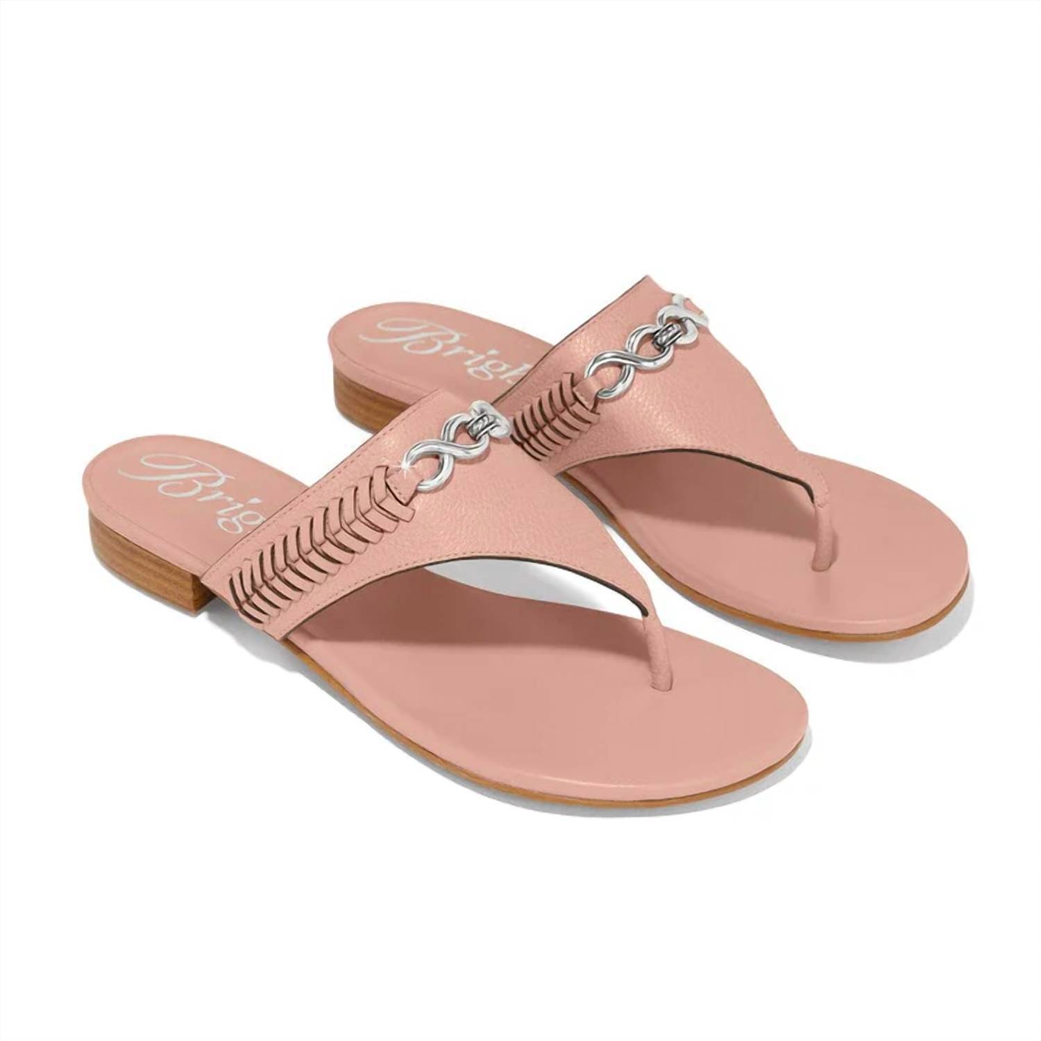 New Brighton Noelle Embellished Leather Flat Thong Slip On Sandal In Pink Sand